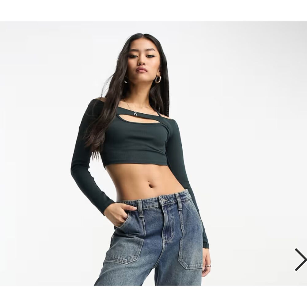 Pull&Bear strappy 2-in-1 shrug crop top in dark gray